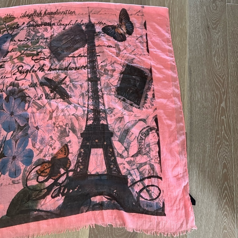 Paris Eiffel Tower butterfly Scarf pink/Orange fringe lightweight spring summer🦋